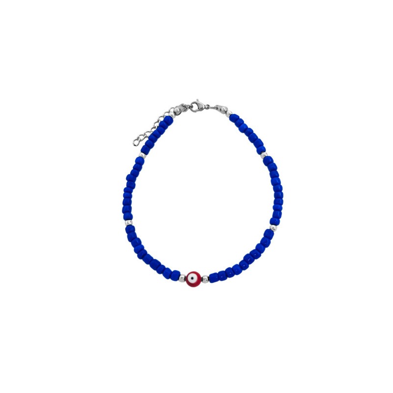 Tobillera Azul con Ojo Turco Rojo 27 cms.