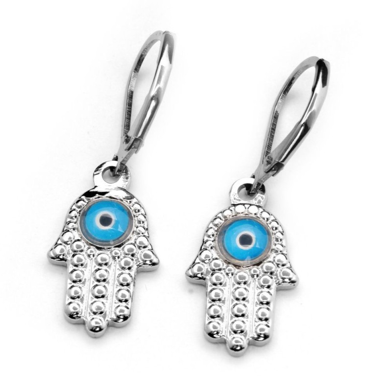 Aros Mano Fatima Con Ojo Celeste 1,5 cms.