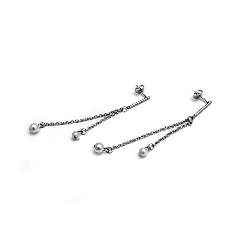Aros Barrita Y Perlas Colgante 8 cms.